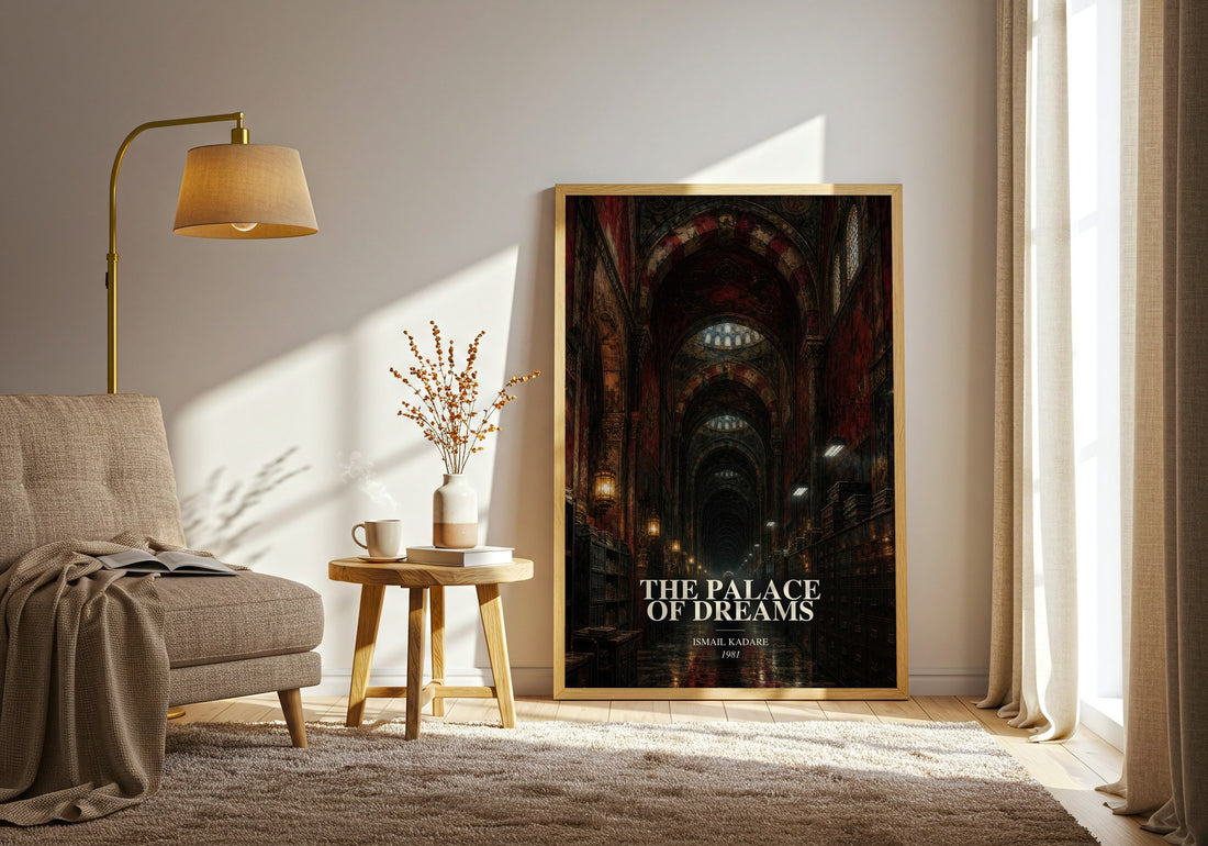The Palace of Dreams watercolour print in frame leaning in hallway – literary fiction wall art