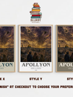 Apollyon book cover print in frame leaning in hallway – thriller wall art