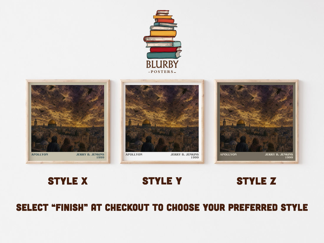 Apollyon literary print in frame leaning in hallway – thriller wall art (mockup)