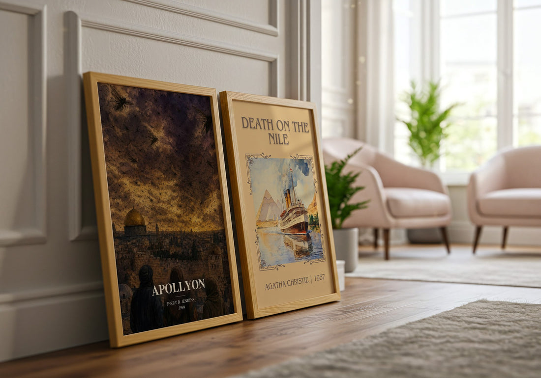 Apollyon watercolour print framed by window – literary home decor