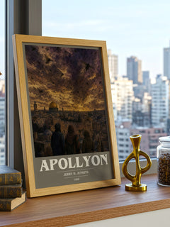 Apollyon book cover print framed by window – literary home decor