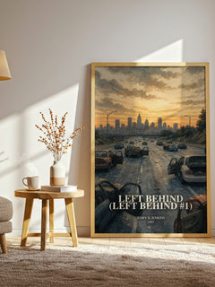 Left Behind (Left Behind #1) watercolour print in frame leaning in hallway – thriller wall art