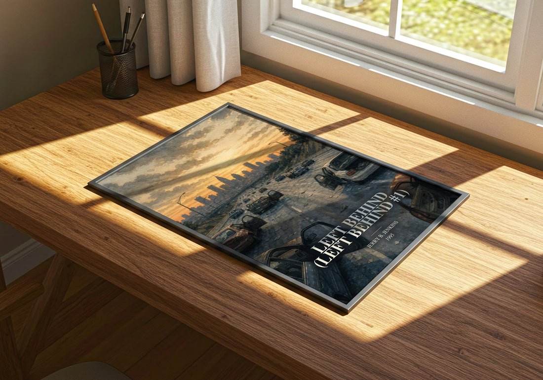Left Behind (Left Behind #1) watercolour book poster framed on wall – thriller wall art