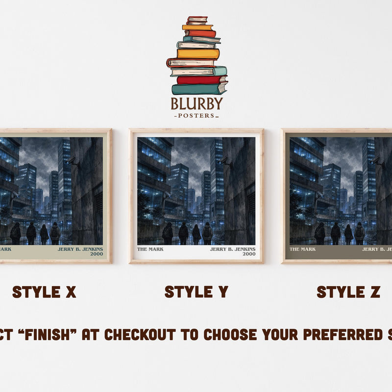 The Mark literary print in frame leaning in hallway – thriller wall art