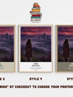 The Rising book cover print in frame leaning in hallway – thriller wall art