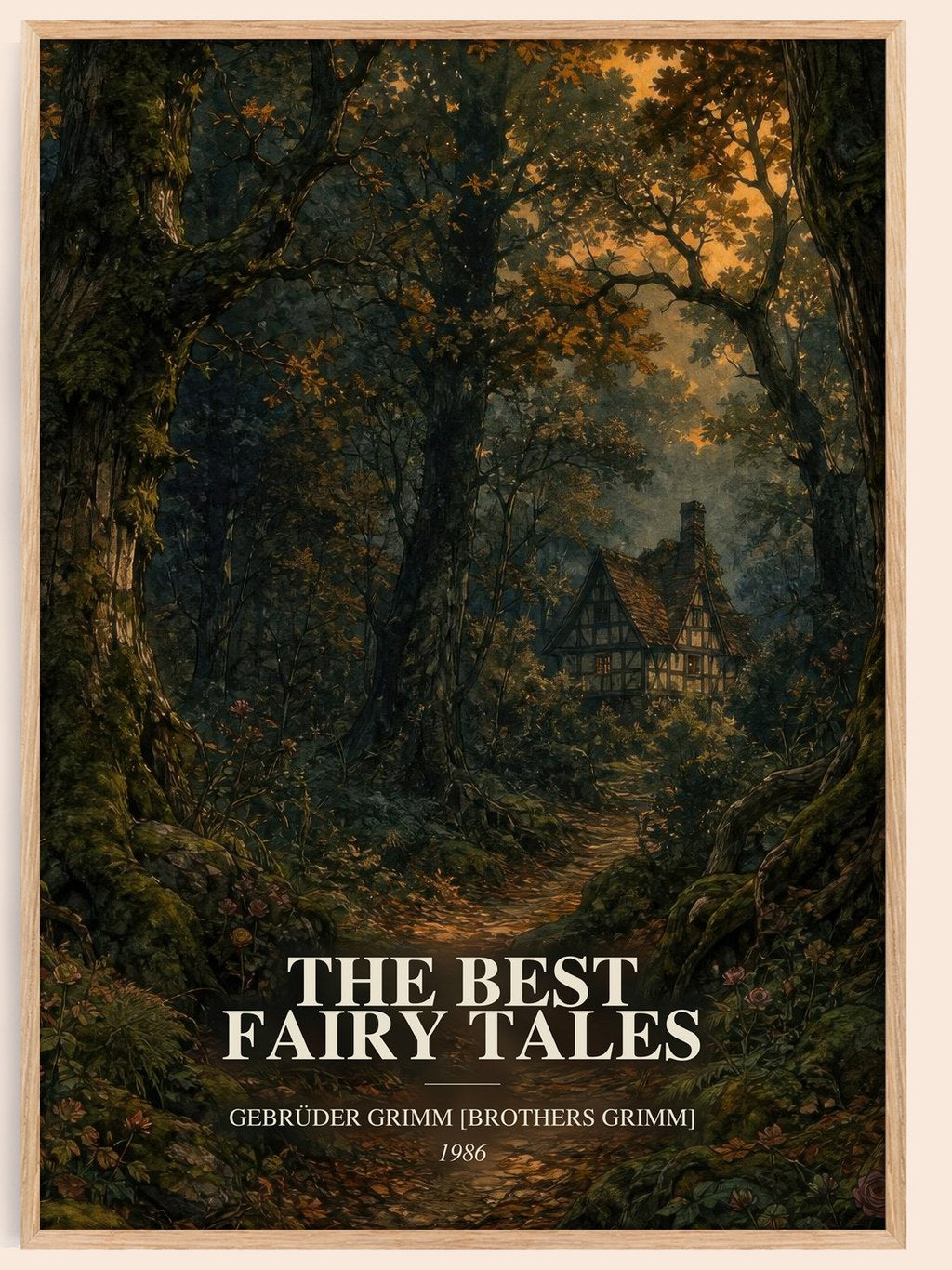 The Best fairy tales watercolour book poster by Gebrüder Grimm [Brothers Grimm] – framed literary art print