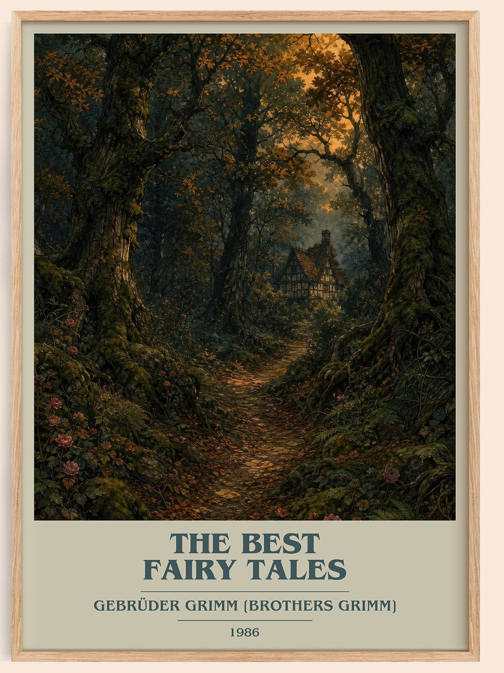 The Best fairy tales book cover book poster by Gebrüder Grimm [Brothers Grimm] – framed literary art print