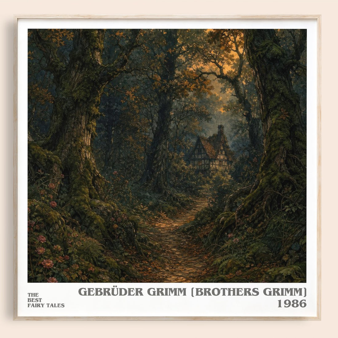 The Best fairy tales literary book poster by Gebrüder Grimm [Brothers Grimm] – framed literary art print