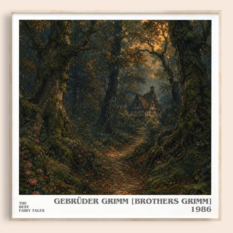 The Best fairy tales literary book poster by Gebrüder Grimm [Brothers Grimm] – framed literary art print