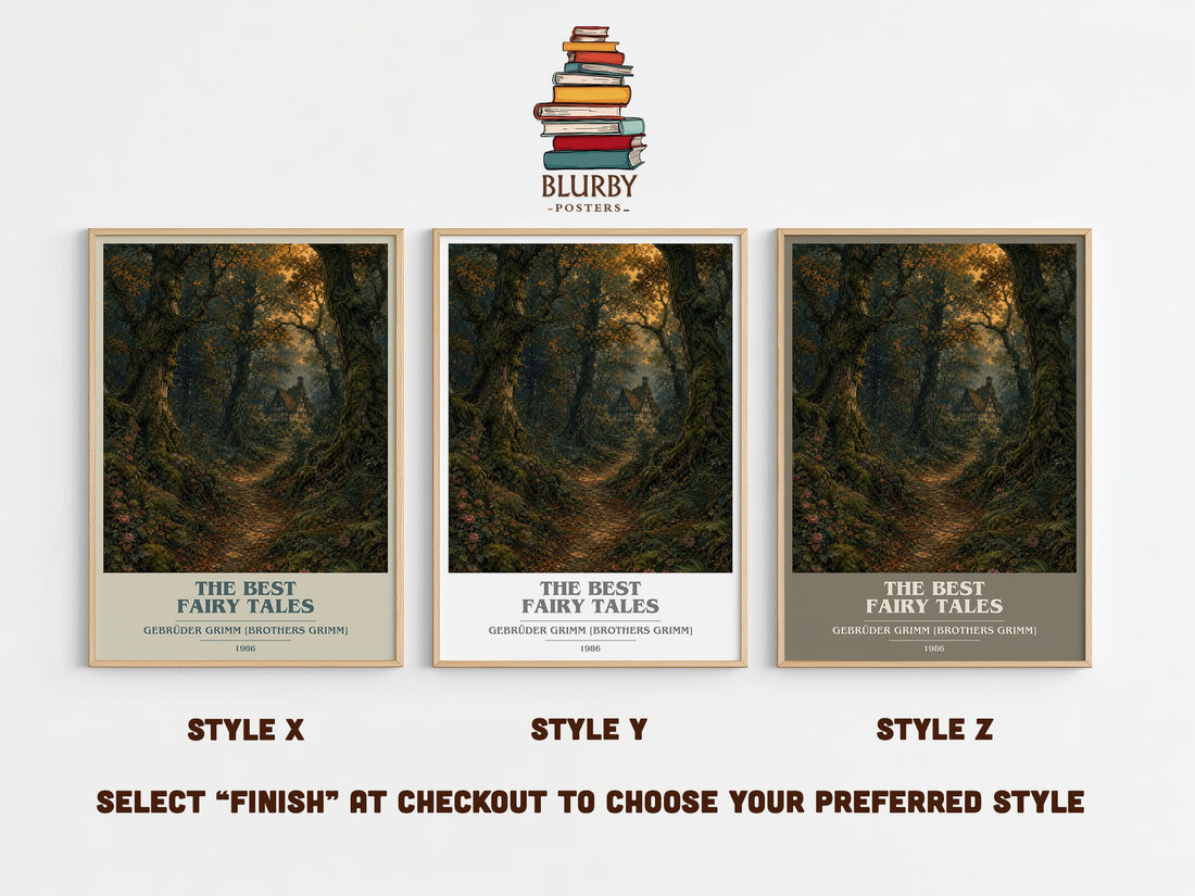 The Best fairy tales book cover print in frame leaning in hallway – childrens wall art (mockup)