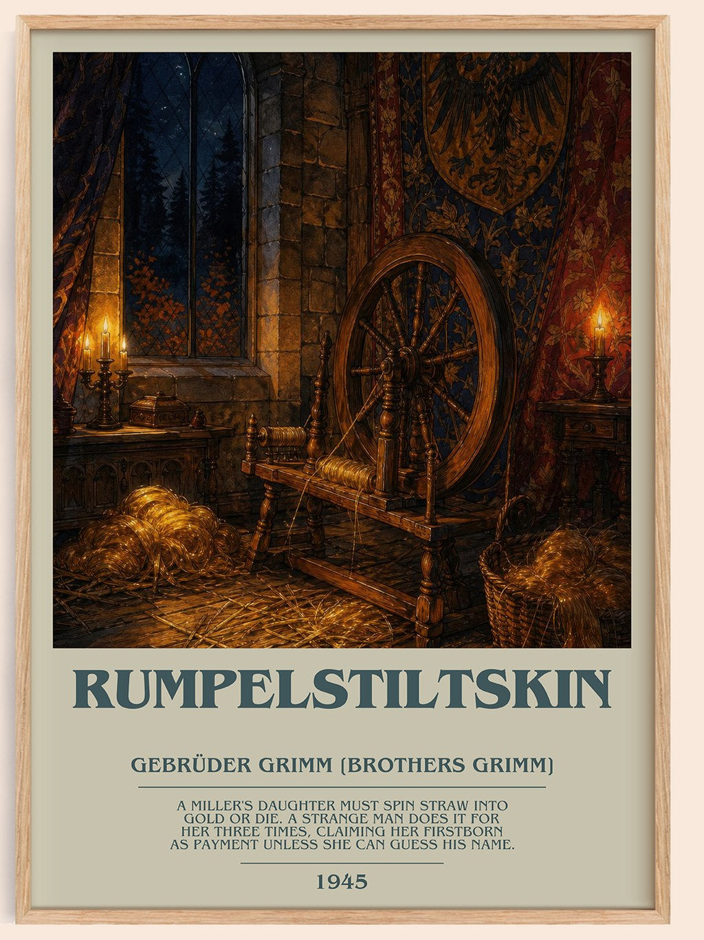 Rumpelstiltskin bookish book poster by Gebrüder Grimm [Brothers Grimm] – framed literary art print