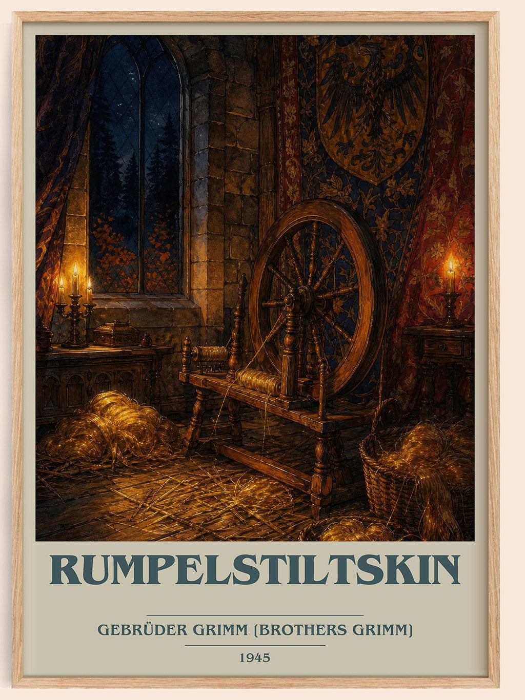 Rumpelstiltskin book cover book poster by Gebrüder Grimm [Brothers Grimm] – framed literary art print