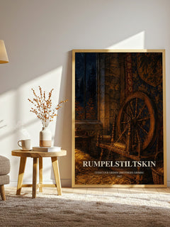 Rumpelstiltskin watercolour print in frame leaning in hallway – childrens wall art