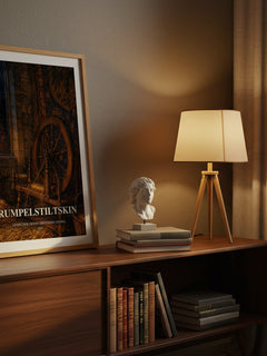 Rumpelstiltskin watercolour print on bookshelf – Gebrüder Grimm [Brothers Grimm] fan gift