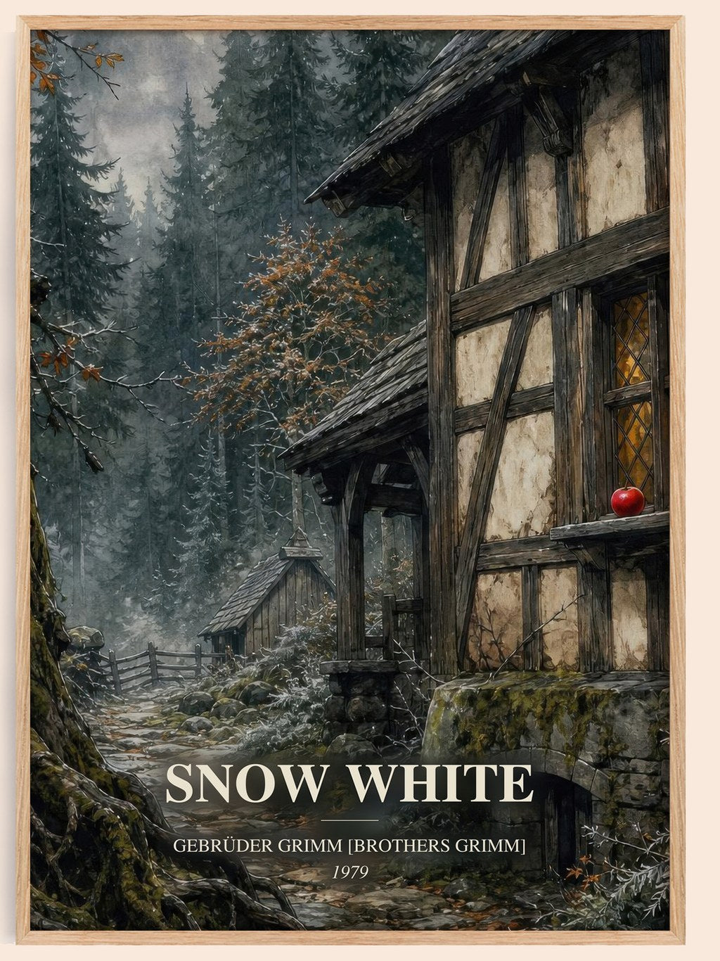Snow White watercolour book poster by Gebrüder Grimm [Brothers Grimm] – framed literary art print