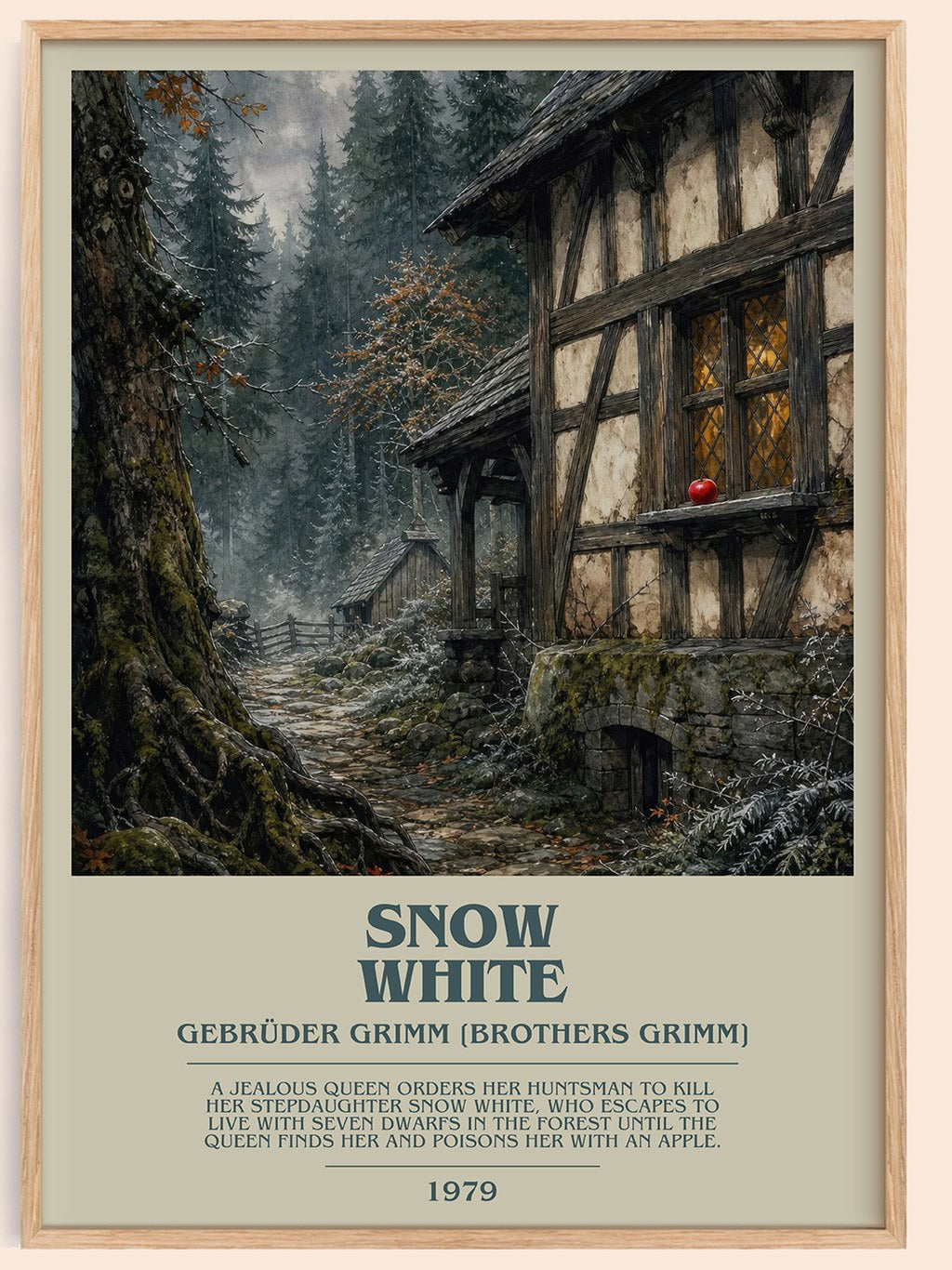 Snow White bookish book poster by Gebrüder Grimm [Brothers Grimm] – framed literary art print