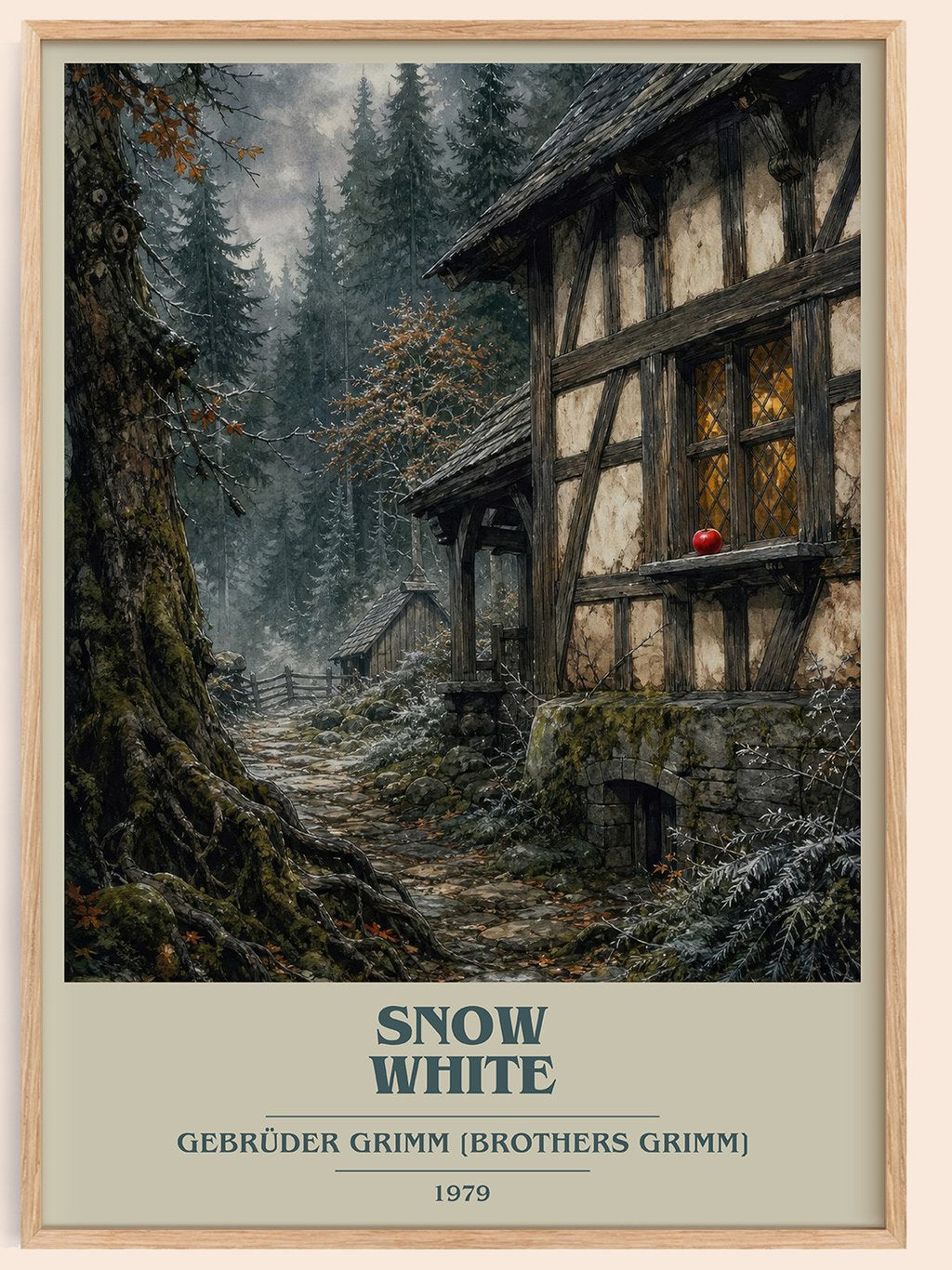 Snow White book cover book poster by Gebrüder Grimm [Brothers Grimm] – framed literary art print