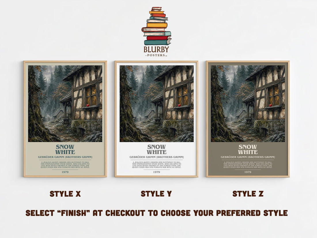 Snow White bookish print in frame leaning in hallway – childrens wall art (mockup)