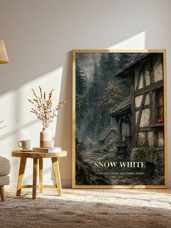 Snow White watercolour print in frame leaning in hallway – childrens wall art