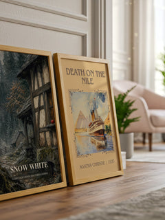 Snow White watercolour print framed by window – literary home decor