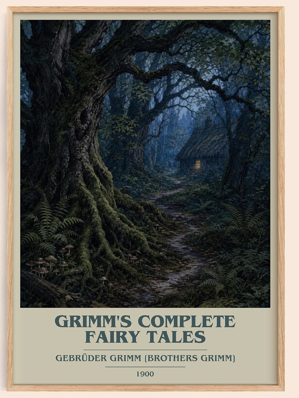 Grimm's Complete Fairy Tales book cover book poster by Gebrüder Grimm [Brothers Grimm] – framed literary art print