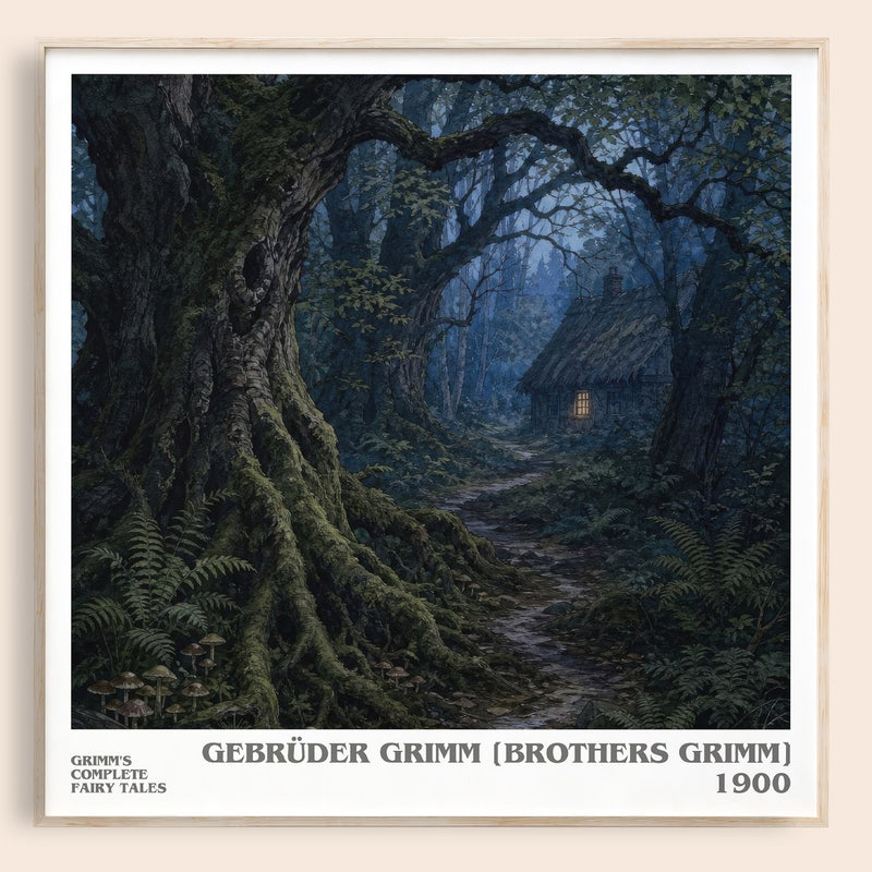 Grimm's Complete Fairy Tales literary book poster by Gebrüder Grimm [Brothers Grimm] – framed literary art print