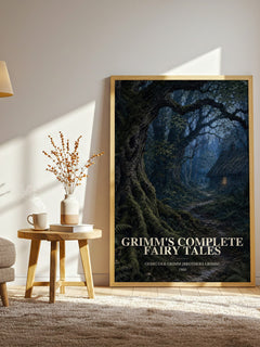Grimm's Complete Fairy Tales watercolour print in frame leaning in hallway – childrens wall art