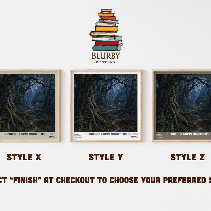 Grimm's Complete Fairy Tales literary print in frame leaning in hallway – childrens wall art