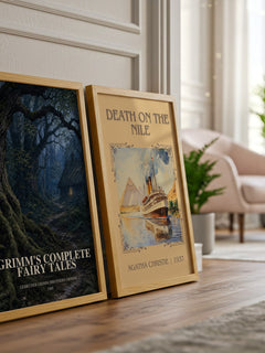 Grimm's Complete Fairy Tales watercolour print framed by window – literary home decor