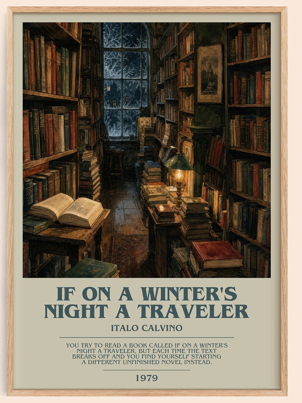 If on a Winter's Night a Traveler bookish book poster by Italo Calvino – framed literary art print