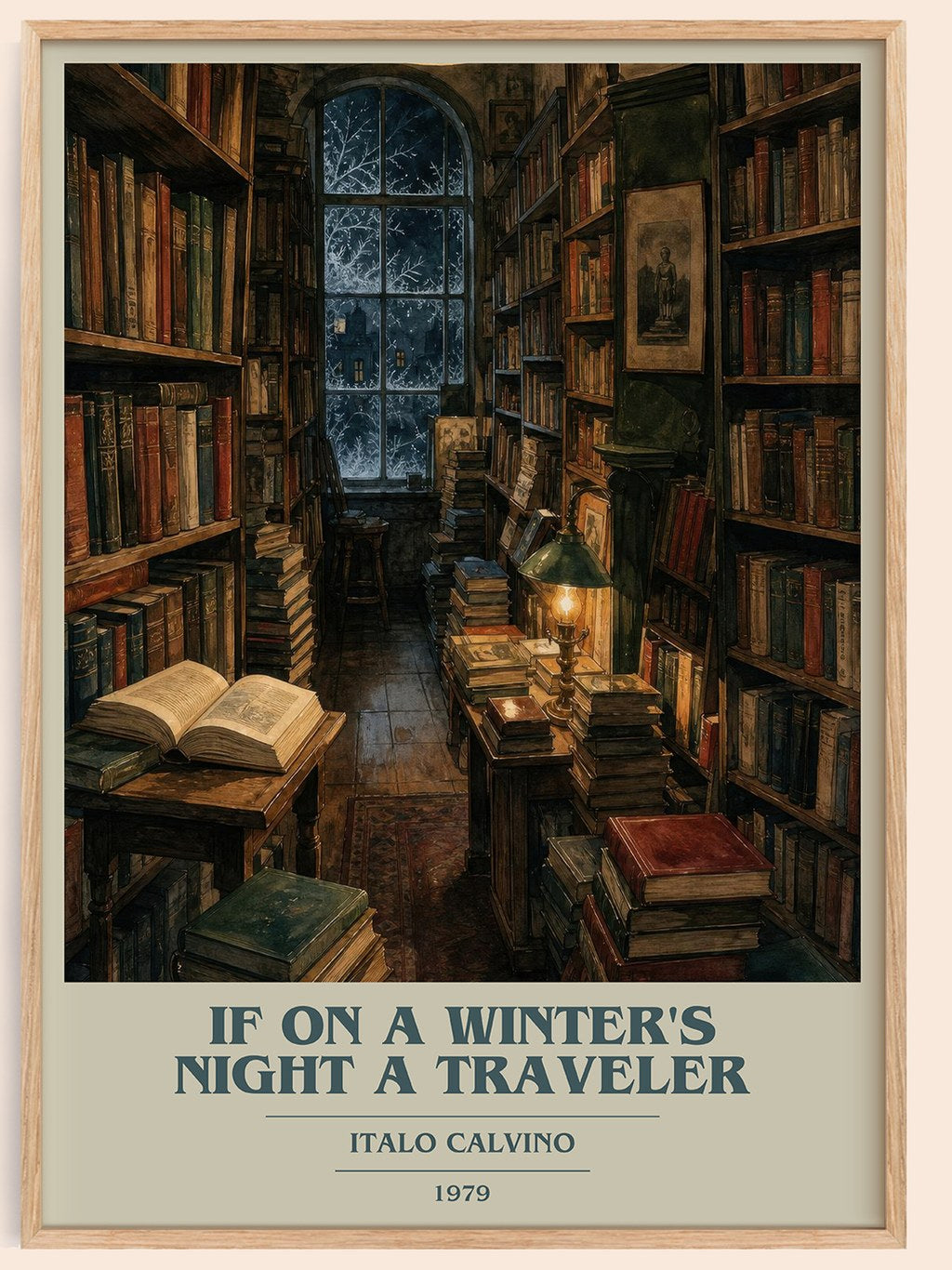 If on a Winter's Night a Traveler book cover book poster by Italo Calvino – framed literary art print