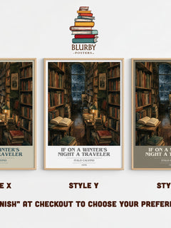 If on a Winter's Night a Traveler book cover print in frame leaning in hallway – literary fiction wall art