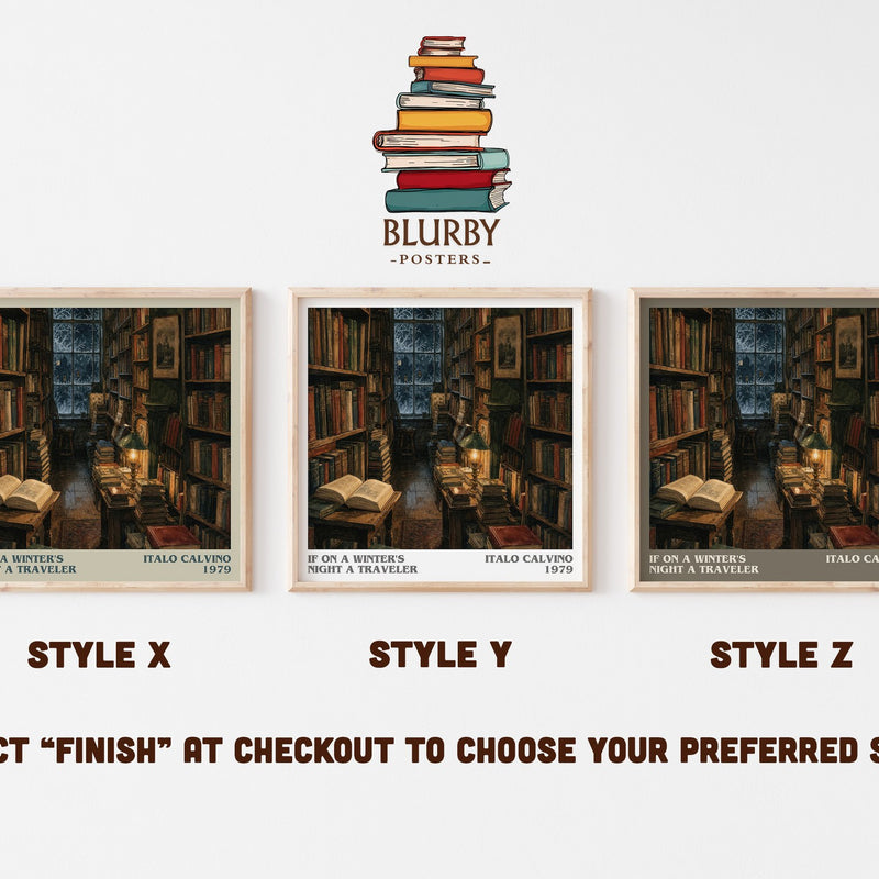 If on a Winter's Night a Traveler literary print in frame leaning in hallway – literary fiction wall art