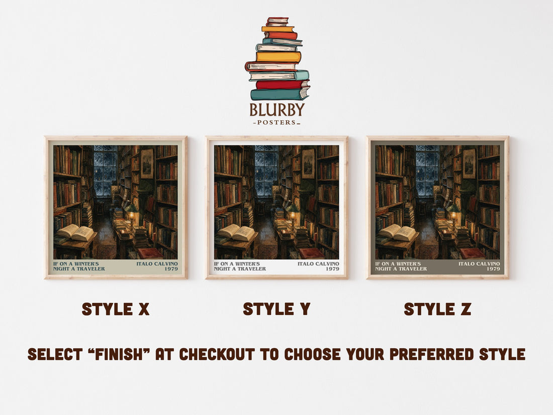 If on a Winter's Night a Traveler literary print in frame leaning in hallway – literary fiction wall art (mockup)