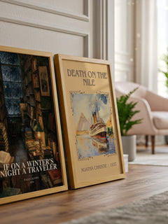 If on a Winter's Night a Traveler watercolour print framed by window – literary home decor