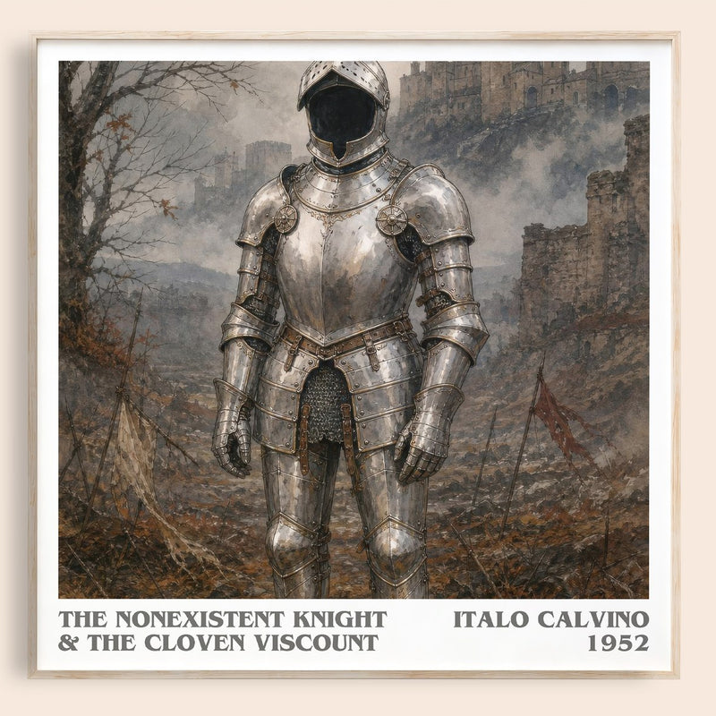 The nonexistent knight & The cloven viscount literary book poster by Italo Calvino – framed literary art print