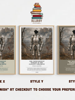 The nonexistent knight & The cloven viscount bookish print in frame leaning in hallway – literary fiction wall art