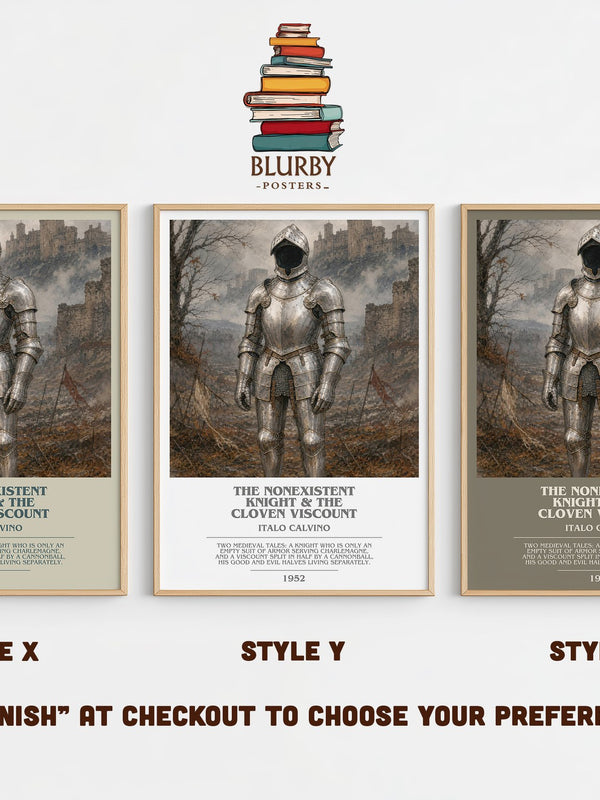 The nonexistent knight & The cloven viscount bookish print in frame leaning in hallway – literary fiction wall art