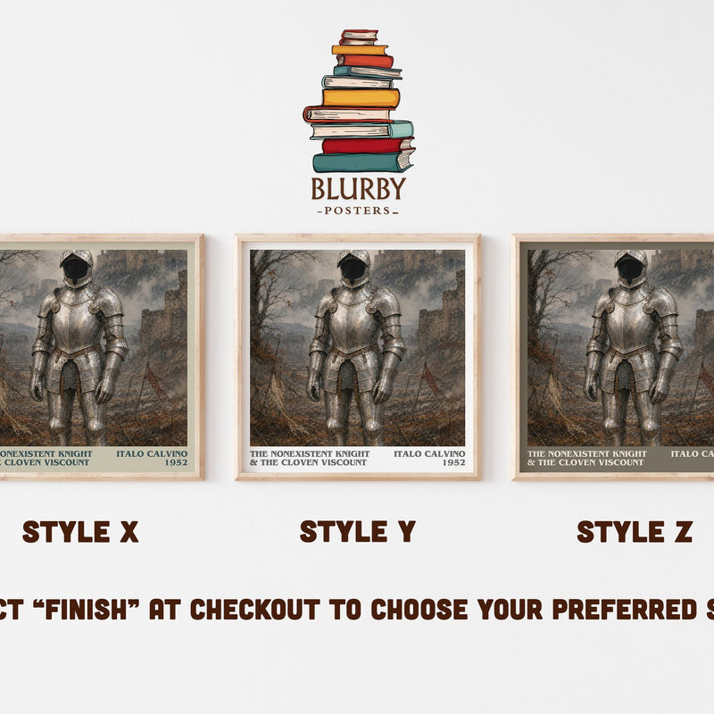 The nonexistent knight & The cloven viscount literary print in frame leaning in hallway – literary fiction wall art