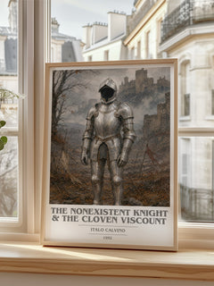 The nonexistent knight & The cloven viscount book cover poster colour and style options – Italo Calvino book art