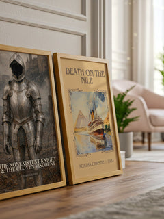 The nonexistent knight & The cloven viscount watercolour print framed by window – literary home decor