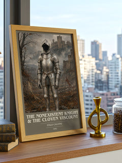 The nonexistent knight & The cloven viscount book cover print framed by window – literary home decor