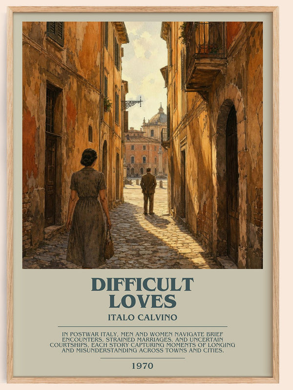 Difficult loves bookish book poster by Italo Calvino – framed literary art print