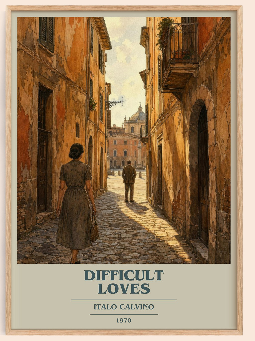 Difficult loves book cover book poster by Italo Calvino – framed literary art print