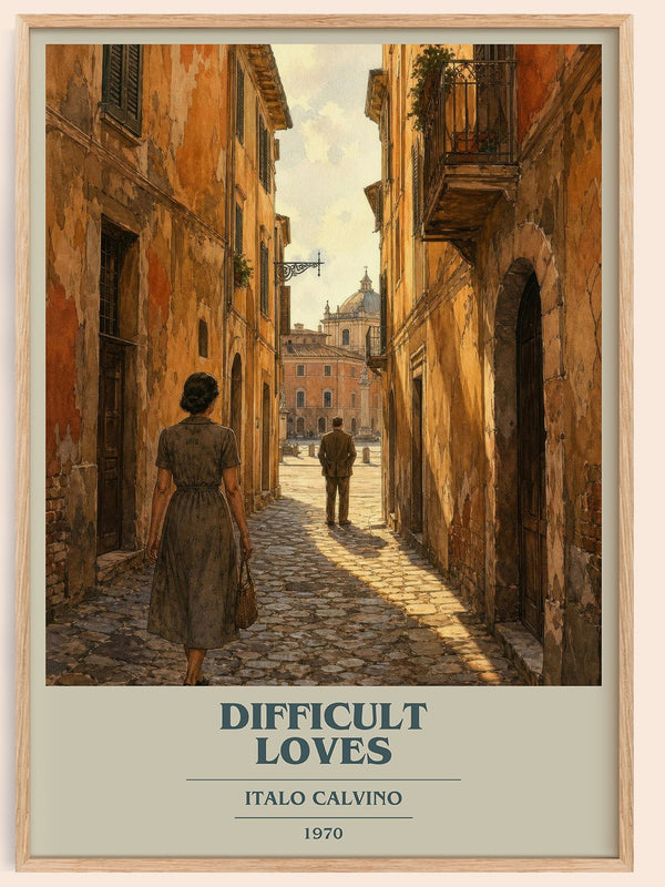 Difficult loves book cover book poster by Italo Calvino – framed literary art print