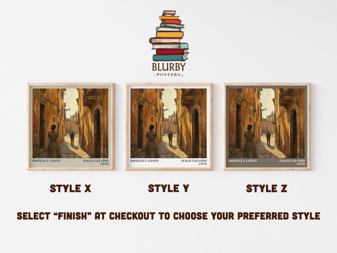 Difficult loves literary print in frame leaning in hallway – literary fiction wall art (mockup)