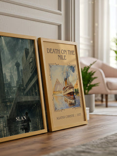 Slan watercolour print framed by window – literary home decor