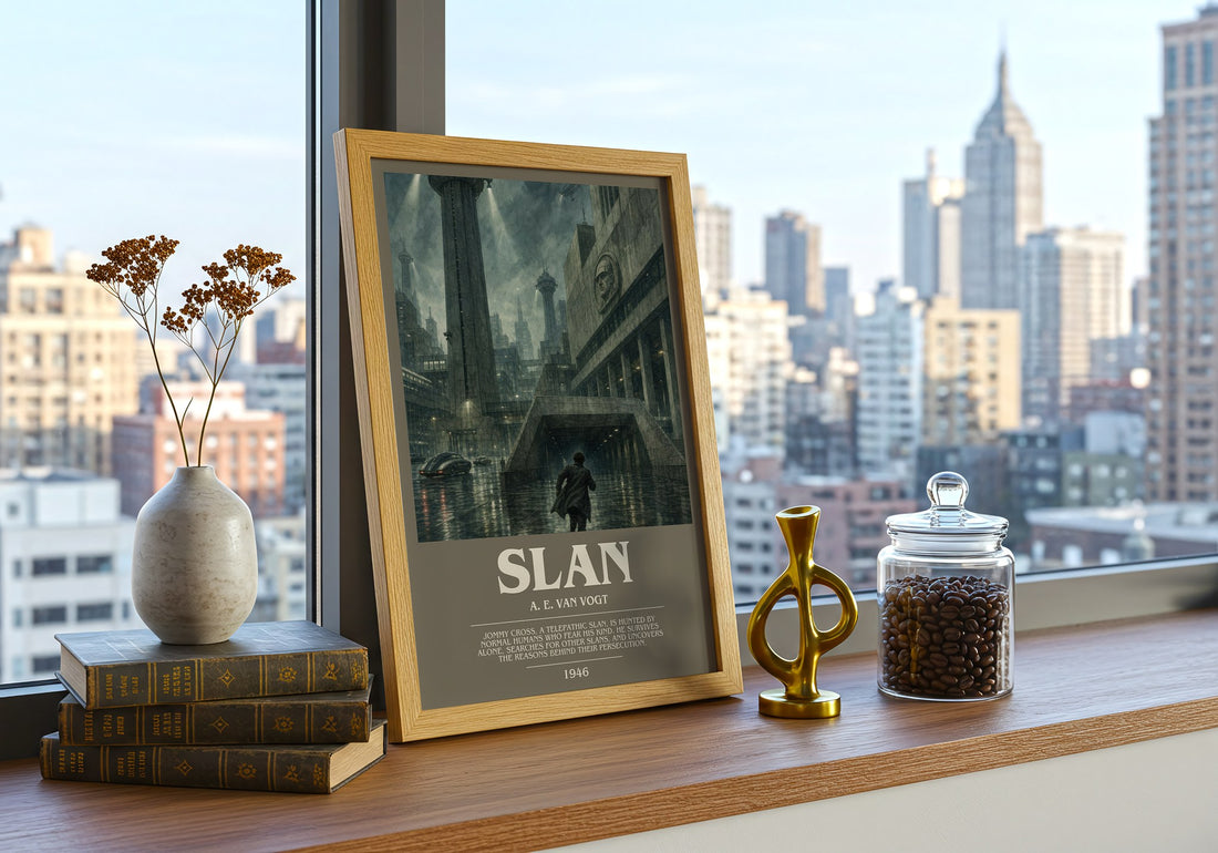 Slan bookish print framed by window – literary home decor