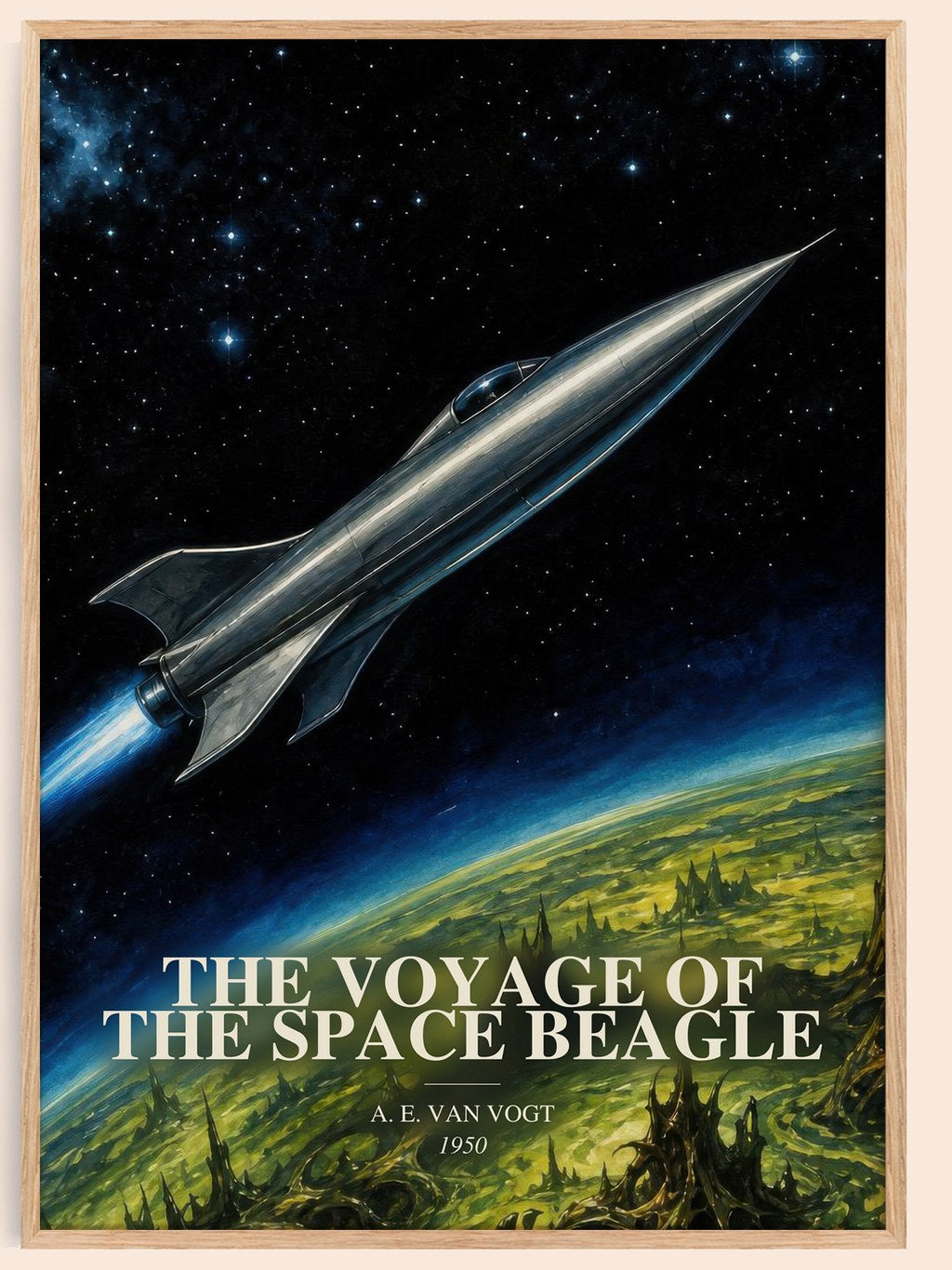 The Voyage of the Space Beagle watercolour book poster by A. E. van Vogt – framed literary art print