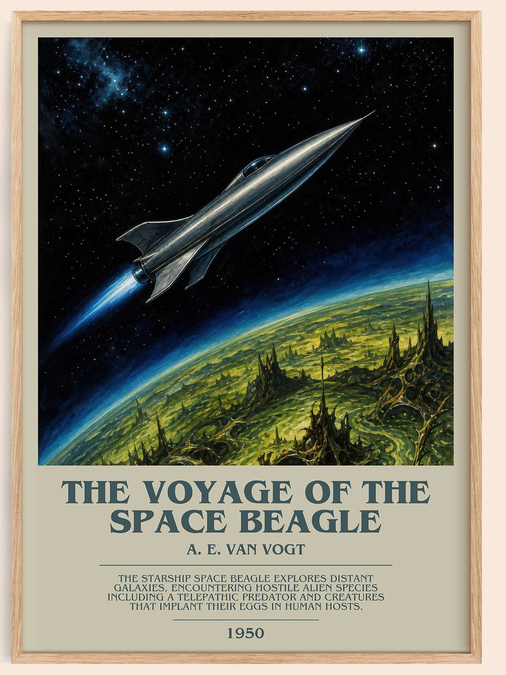 The Voyage of the Space Beagle bookish book poster by A. E. van Vogt – framed literary art print
